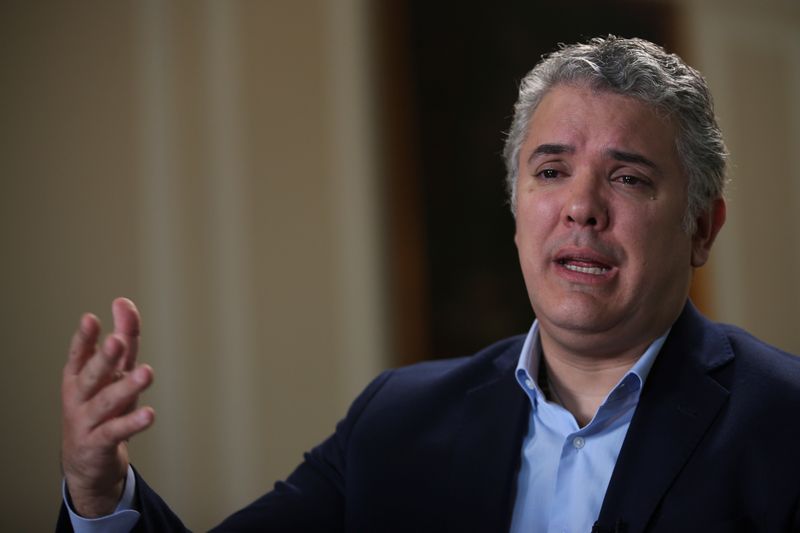 &copy; Reuters. Colombia&apos;s President Ivan Duque speaks during an interview with Reuters in Bogota