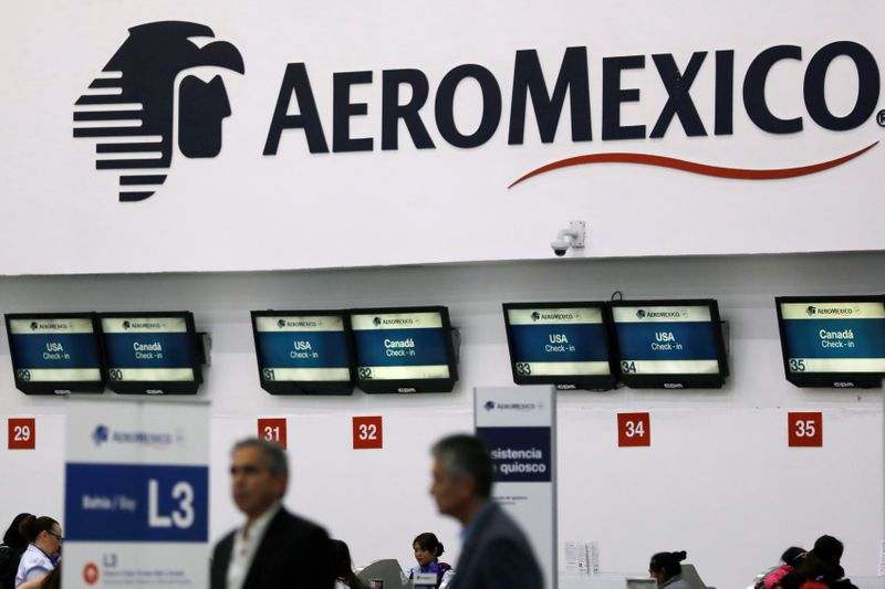 © Reuters. Logo of Aeromexico is pictured inside Benito Juarez international airport in Mexico City