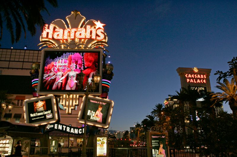 &copy; Reuters. File photo of a view of the marquee sign in front of the Harrah&apos;s Las Vegas casino on the Las Vegas Strip