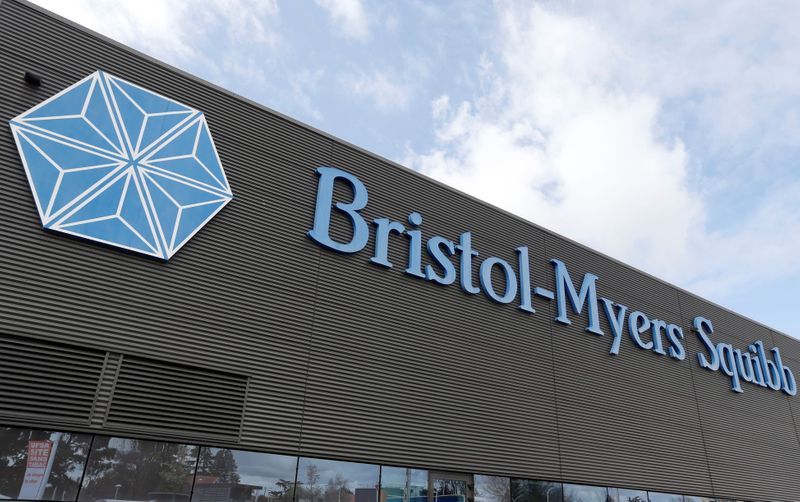© Reuters. Logo of global biopharmaceutical company Bristol-Myers Squibb is pictured at the headquarters in Le Passage