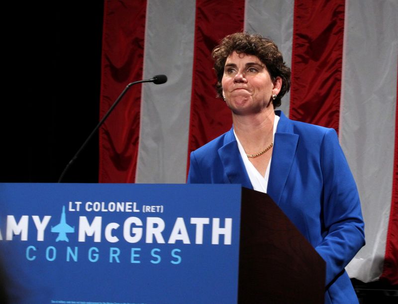 © Reuters. FILE PHOTO: Democratic congressional candidate Amy McGrath thanks all her supports after conceding at her election night party in Richmond