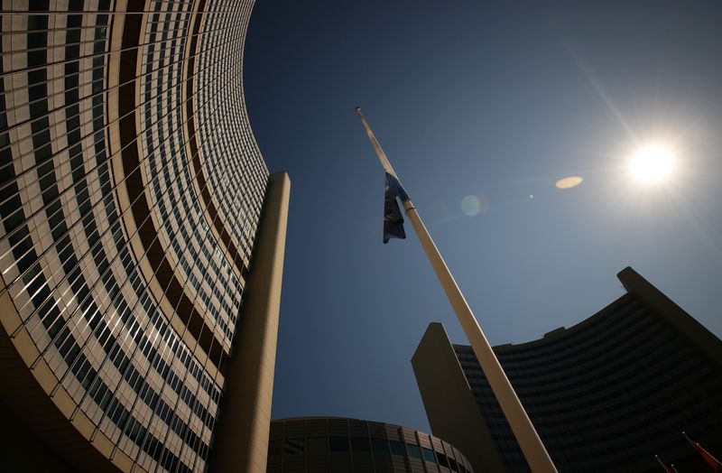 &copy; Reuters. A flag with the logo of the International Atomic Energy Agency (IAEA) flies at half-mast at the United Nations headquarters in Vienna