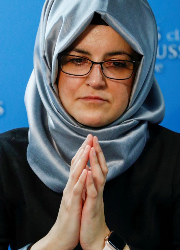 &copy; Reuters. FILE PHOTO: Cengiz, the fiancee of murdered journalist Jamal Khashoggi, attends a news conference in Brussels
