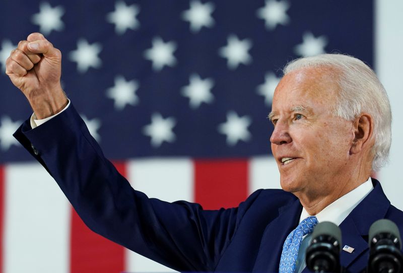 &copy; Reuters. FILE PHOTO: Democratic U.S. presidential candidate Biden holds campaign event in Wilmington, Delaware