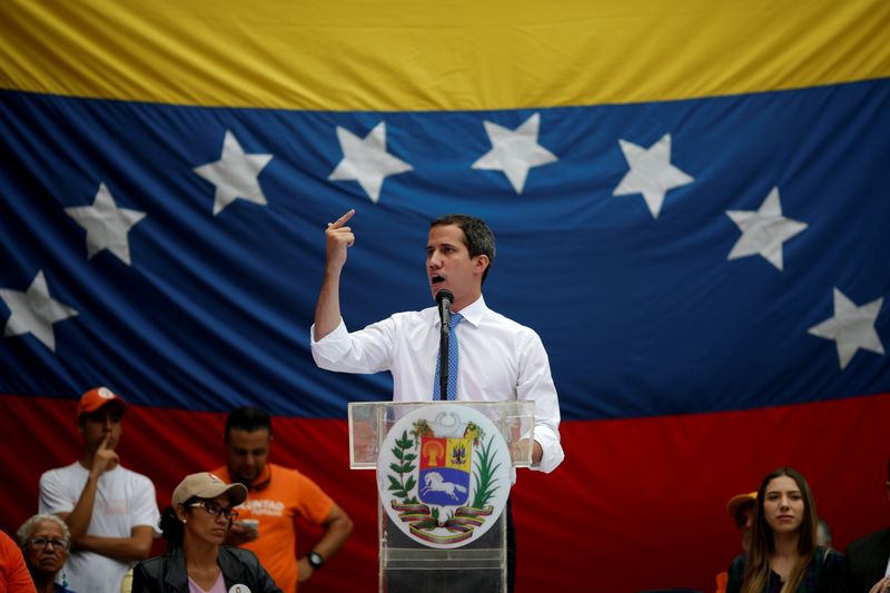 © Reuters. FILE PHOTO: Venezuelan opposition leader Juan Guaido, who many nations have recognised as the country's rightful interim ruler, takes part in a gathering with supporters in Caracas