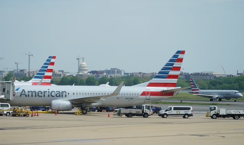 &copy; Reuters. FILE PHOTO: Boeing 737 jet sits at a gate at Washington&apos;s Reagan National airport with U.S. Capitol building in the background in Washington