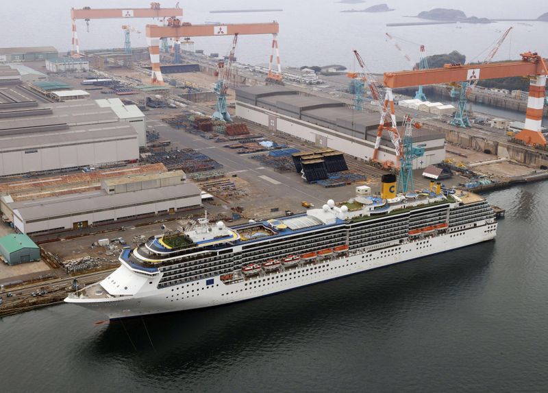 &copy; Reuters. FILE PHOTO: Aerial view shows Italian cruise ship Costa Atlantica in Nagasaki