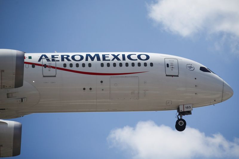 &copy; Reuters. An Aeromexico airplane prepares to land on the airstrip at Benito Juarez international airport in Mexico City