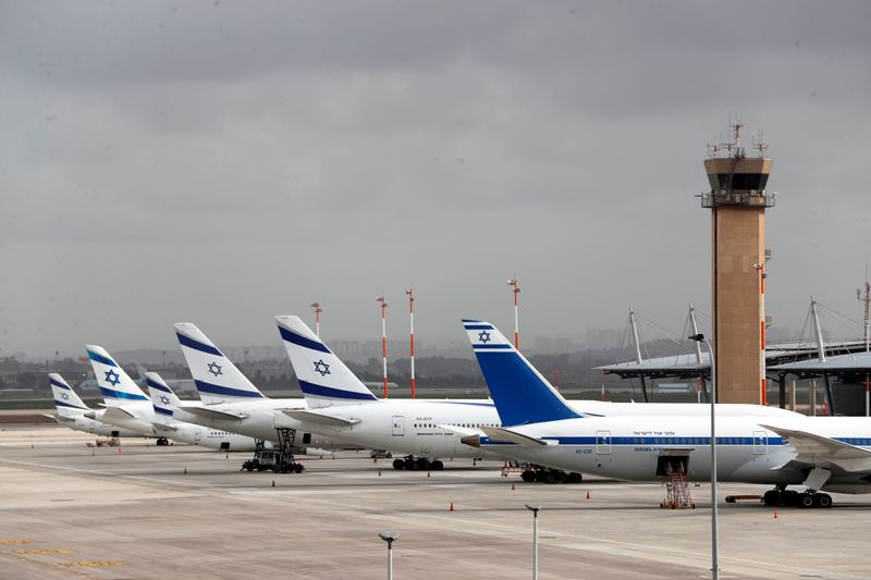 &copy; Reuters. El Al Israel Airlines planes are seen on the tarmac at Ben Gurion International airport in Lod, near Tel Aviv, Israel