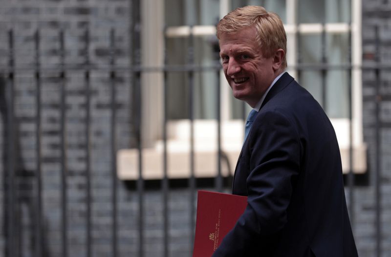 &copy; Reuters. Britain&apos;s Secretary of State for Digital, Culture, Media and Sport Oliver Dowden walks outside Downing Street in London