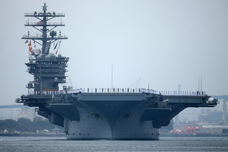 &copy; Reuters. FILE PHOTO: Aircraft carrier USS Nimitz departs San Diego with Carrier Strike Group 11 and some 7,500 sailors and airmen for a 6 month deployment in the Western Pacific