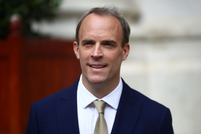 &copy; Reuters. FILE PHOTO: Britain&apos;s Foreign Secretary Dominic Raab reacts as he makes a statement on Hong Kong&apos;s national security legislation in London