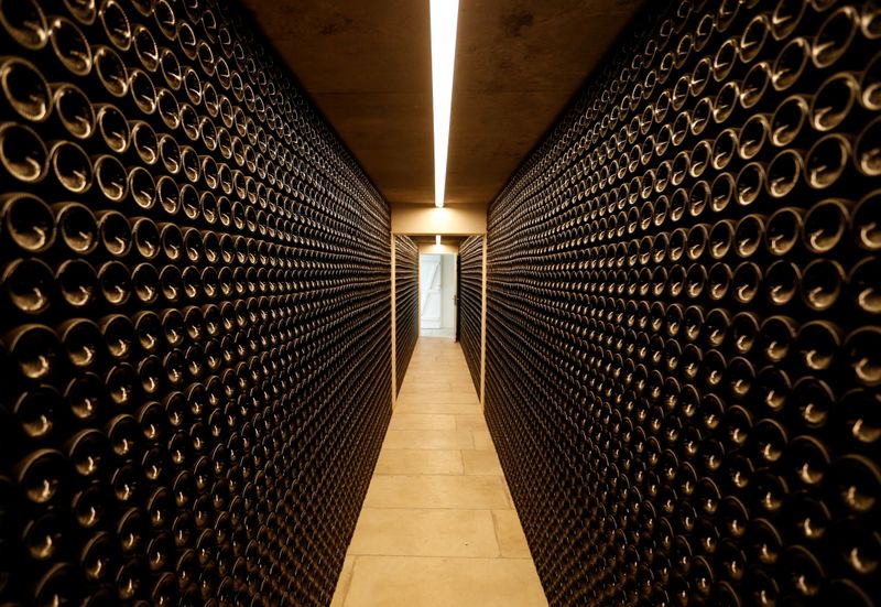 &copy; Reuters. FILE PHOTO: Bottles of red wine are seen in the cellar of Chateau Le Puy in Saint Cibard