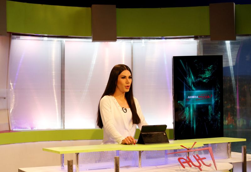 &copy; Reuters. Leonie Dorado, a transgender news anchor, is seen at the TV studio amid the outbreak of coronavirus disease (COVID-19), in La Paz