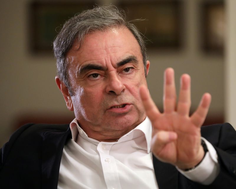 &copy; Reuters. FILE PHOTO: Former Nissan chairman Carlos Ghosn talks during an interview with Reuters in Beirut