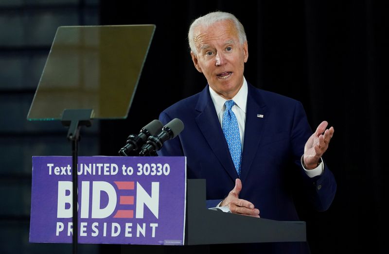 &copy; Reuters. USA-ELECTION/BIDEN-GERMANYDemocratic U.S. presidential candidate Biden speaks at campaign event in Wilmington, Delaware