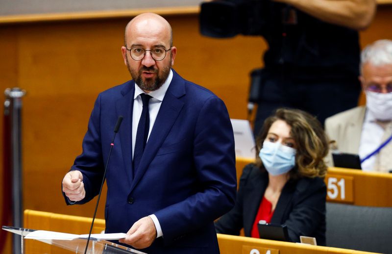 &copy; Reuters. European Council President Charles Michel attend a debate in Brussels