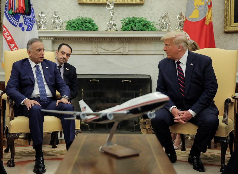 &copy; Reuters. U.S. President Trump meets with Iraq&apos;s Prime Minister Mustafa al-Kadhimi at the White House in Washington