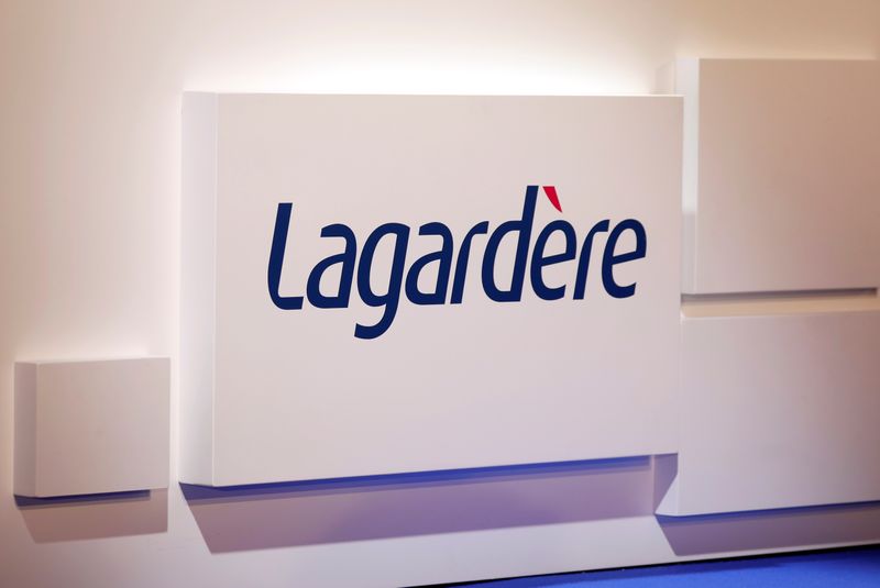 © Reuters. The logo of French media group Lagardere is seen at the group's shareholders meeting in Paris