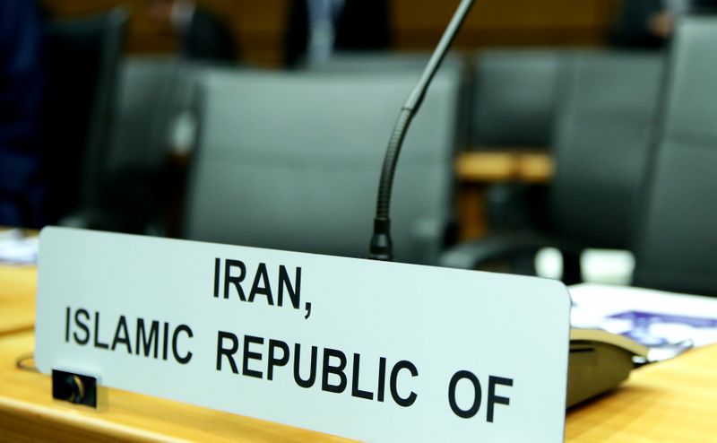 &copy; Reuters. FILE PHOTO: Sign marks the seat of Iran&apos;s ambassador to IAEA ahead of a board of governors meeting in Vienna