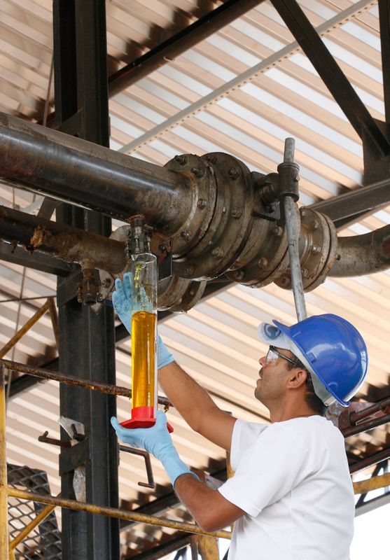 © Reuters. Trabalhador coleta amostra de biodiesel em Iraquara (BA)