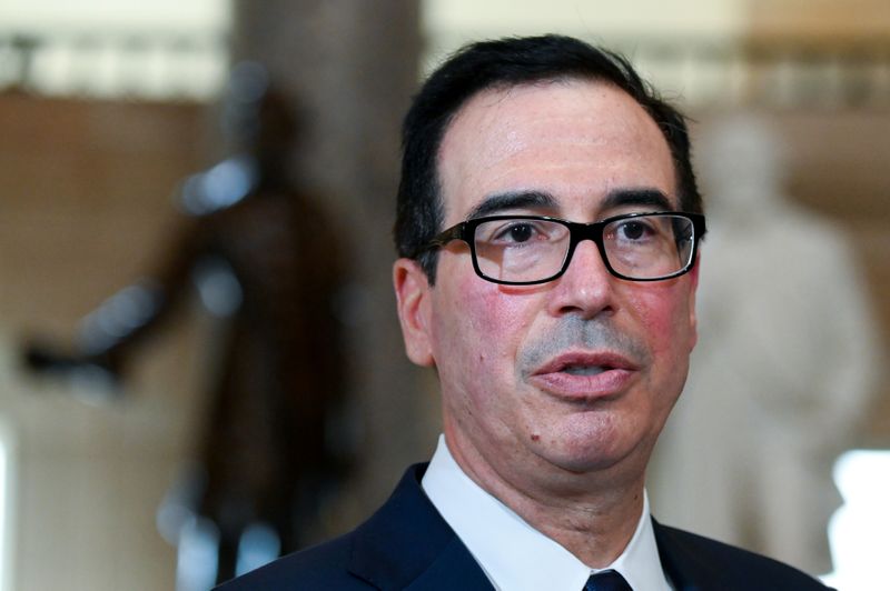 &copy; Reuters. U.S. Treasury Secretary Mnuchin speaks to reporters in the U.S. Capitol in Washington