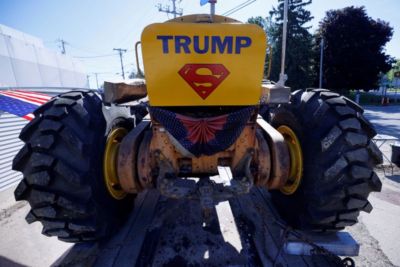 &copy; Reuters. FILE PHOTO: A tractor decorated to show support for President Trump is displayed in Darien