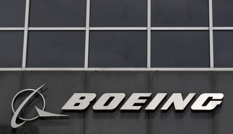 &copy; Reuters. Boeing logo at their headquarters in Chicago