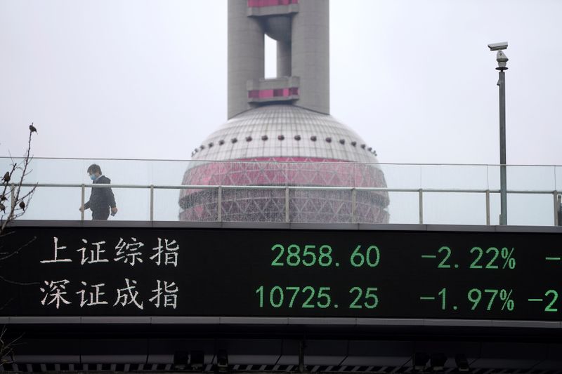 &copy; Reuters. Painel eletrônico com índices acionários chineses em Xangai