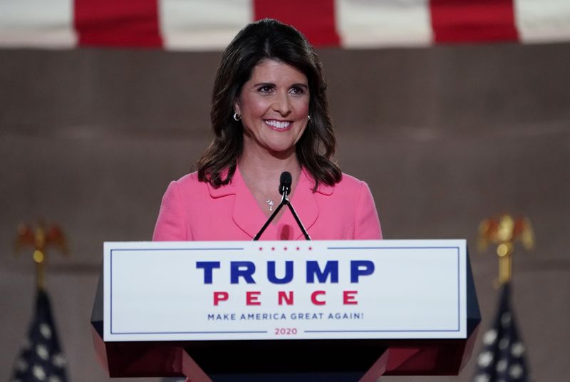 &copy; Reuters. Former U.S. Ambassador to the United Nations Nikki Haley speaks to the 2020 Republican National Convention in a live address from Washington