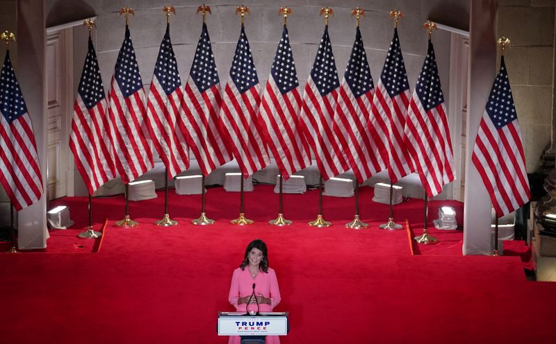 © Reuters. Former U.S. Ambassador to the United Nations Nikki Haley speaks to the 2020 Republican National Convention in a live address from Washington