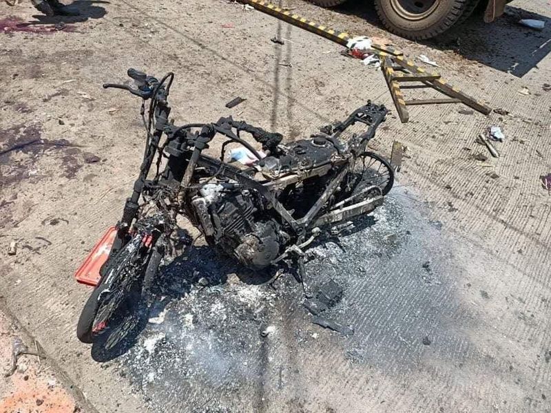 &copy; Reuters. Burned motorcycle is pictured in the aftermath of an explosion in Jolo Island