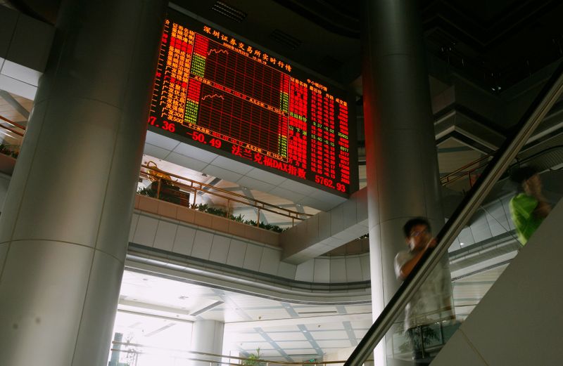 © Reuters. Painel com preços de ações em Bolsa de Shenzen