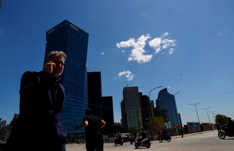&copy; Reuters. A man talks on his cell phone in Buenos Aires&apos; financial district