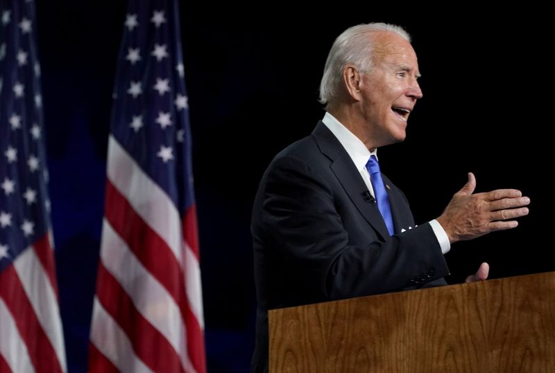 &copy; Reuters. FILE PHOTO: Former U.S. Vice President Joe Biden accepts the 2020 Democratic presidential nomination