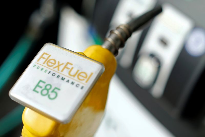 © Reuters. FILE PHOTO: The fuel nozzle from a flex fuel pump is shown in this illustration photograph at a filling station in San Diego, California