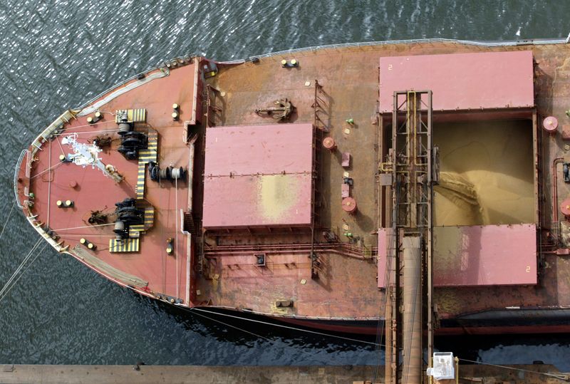 © Reuters. Navio carregado com soja para exportação no porto de Paranaguá (PR)