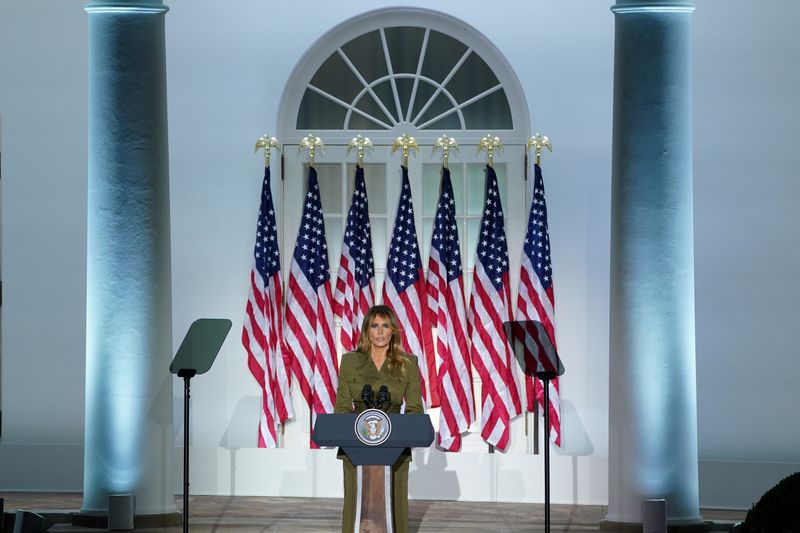 © Reuters. FILE PHOTO: U.S first lady Melania Trump delivers a live address to the 2020 Republican National Convention from the White House in Washington