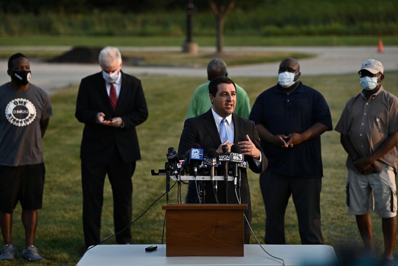 © Reuters. Wisconsin Attorney General Josh Kaul speaks following the police shooting of Jacob Blake, a Black man, in Kenosha