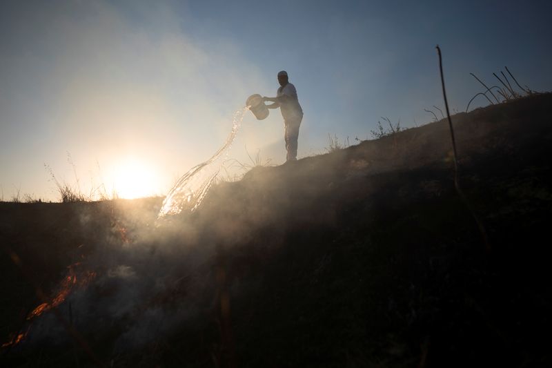 &copy; Reuters. Dousing the flames: Israel battles Gaza fire balloons blazes