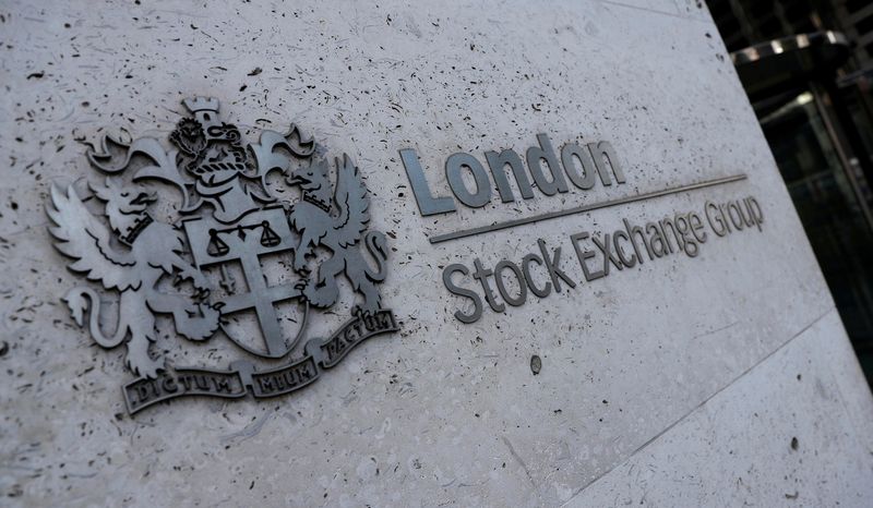 &copy; Reuters. FILE PHOTO: Signage is seen outside the entrance of the London Stock Exchange in London