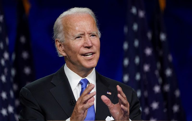 &copy; Reuters. FILE PHOTO: Former U.S. Vice President Joe Biden accepts the 2020 Democratic presidential nomination