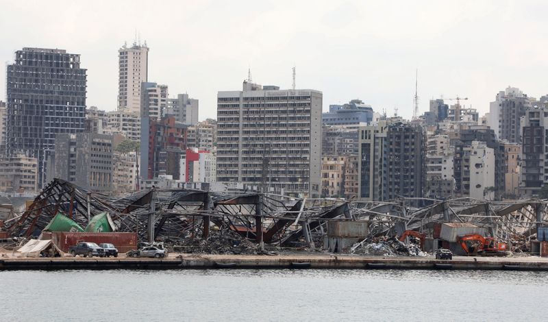 &copy; Reuters. A view of the damaged site following the explosion at Beirut port