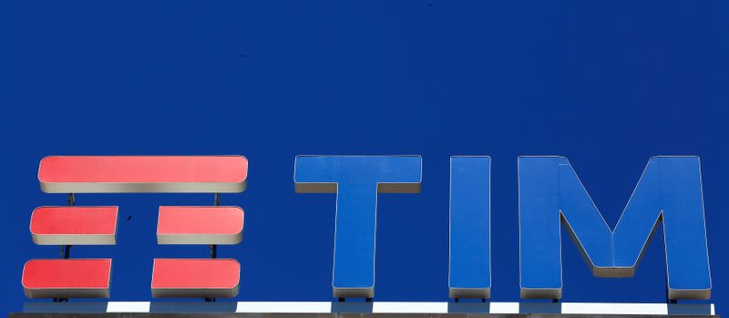 &copy; Reuters. Telecom Italia&apos;s logo for the TIM brand is seen on building roof downtown Milan