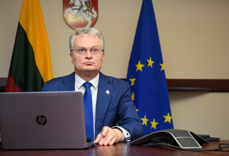 &copy; Reuters. Lithuanian President Nauseda attends a video conference in Vilnius