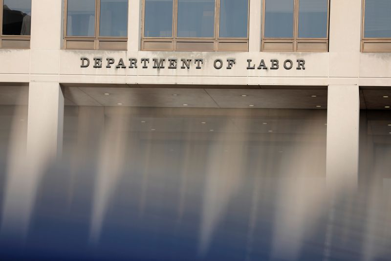 &copy; Reuters. Signage is seen at the United States Department of Labor headquarters in Washington, D.C.