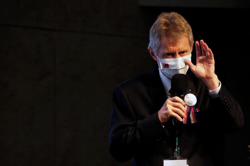 &copy; Reuters. Czech Senate chairman Milos Vystrcil delivers a speech at an investment forum in Taipei,