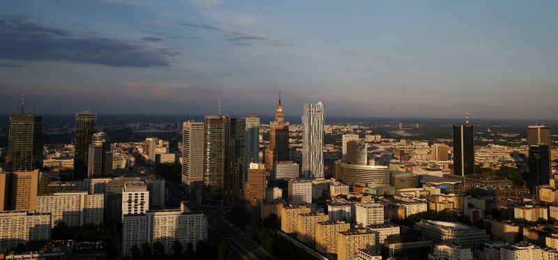 &copy; Reuters. FILE PHOTO: View of the Palace of Culture and Science is pictured from the newly-opened Warsaw Spire skyscraper in Warsaw