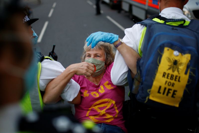 © Reuters. Extinction Rebellion climate activists protest in London
