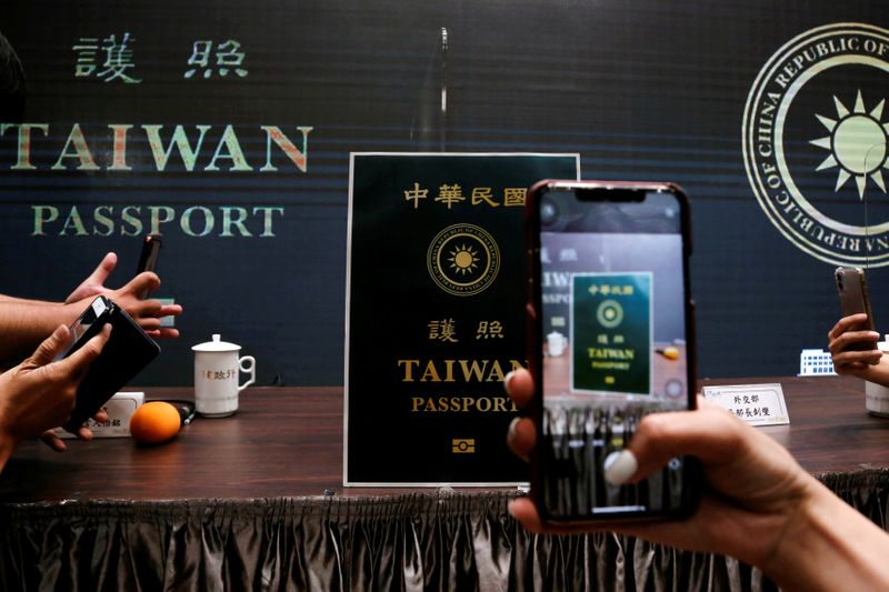 &copy; Reuters. New Taiwan passport is displayed in Taipei